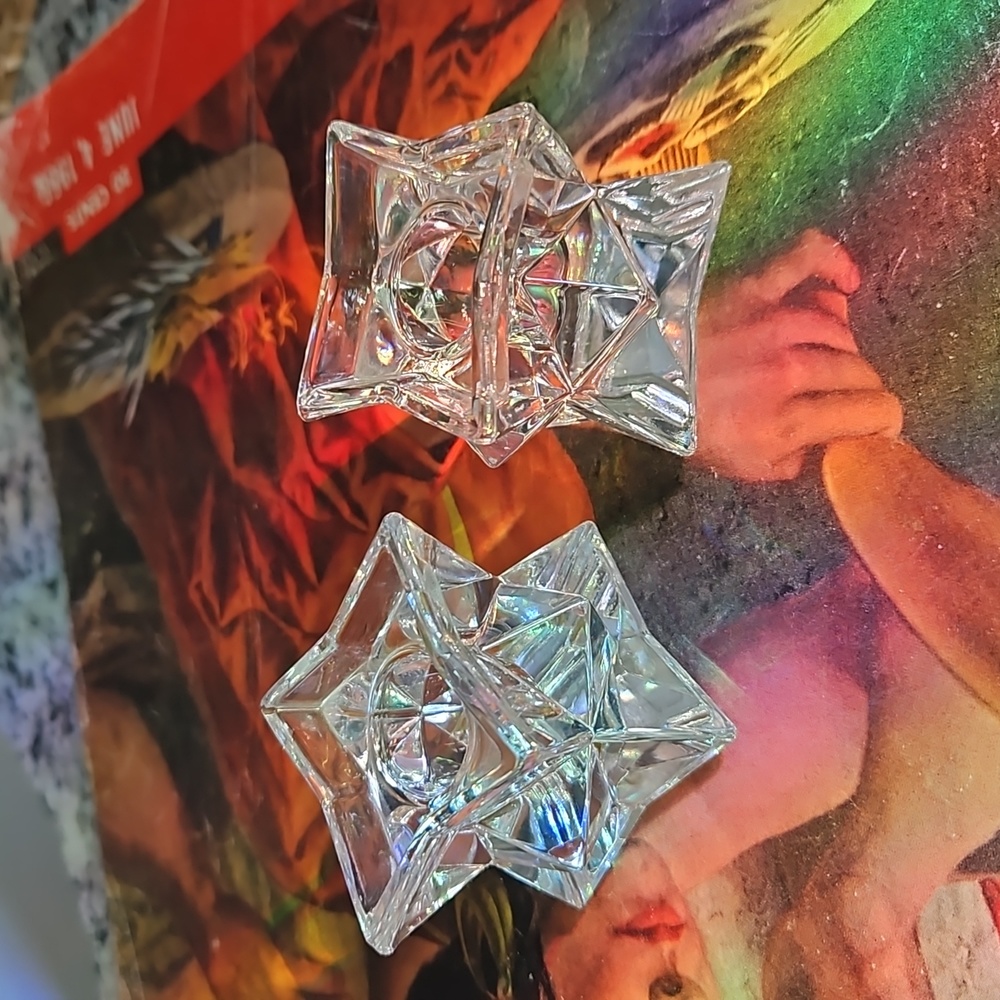2 lead crystal candle holders